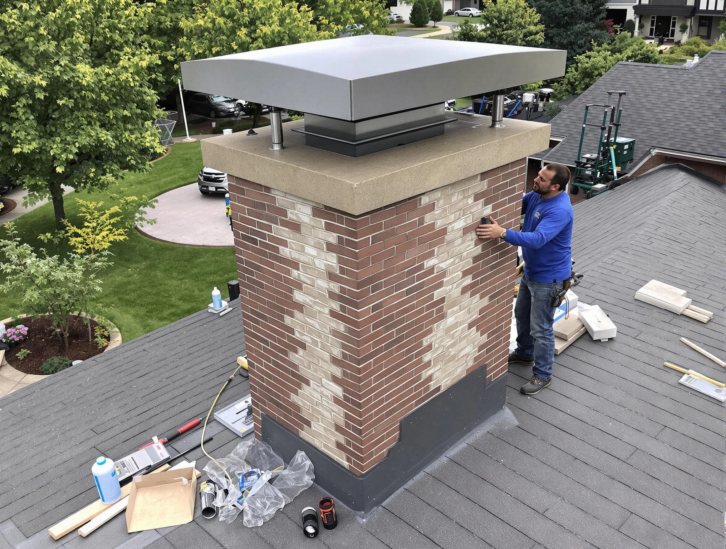 El Cerro Chimney Sweep team working on a custom chimney remodel in El Cerro, NM